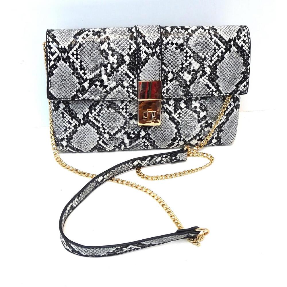 Snake Print Crossbody Bag with Gold Chain Strap